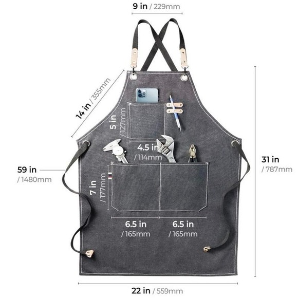 NWT “Christopher” Chef Apron Water drop Resistant Canvas Cross Back Adjustable - Picture 5 of 10